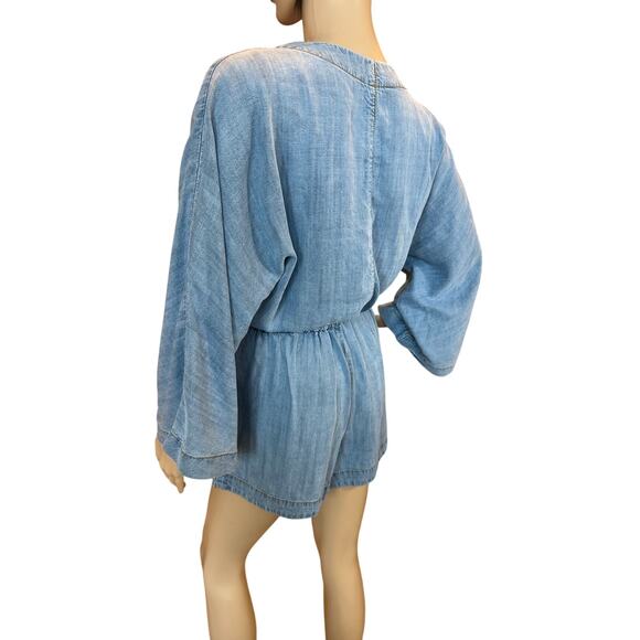 Free People Marlin Chambray One-Piece Shorts Romper Bell Sleeve Jumpsuit Size S - Picture 6 of 16